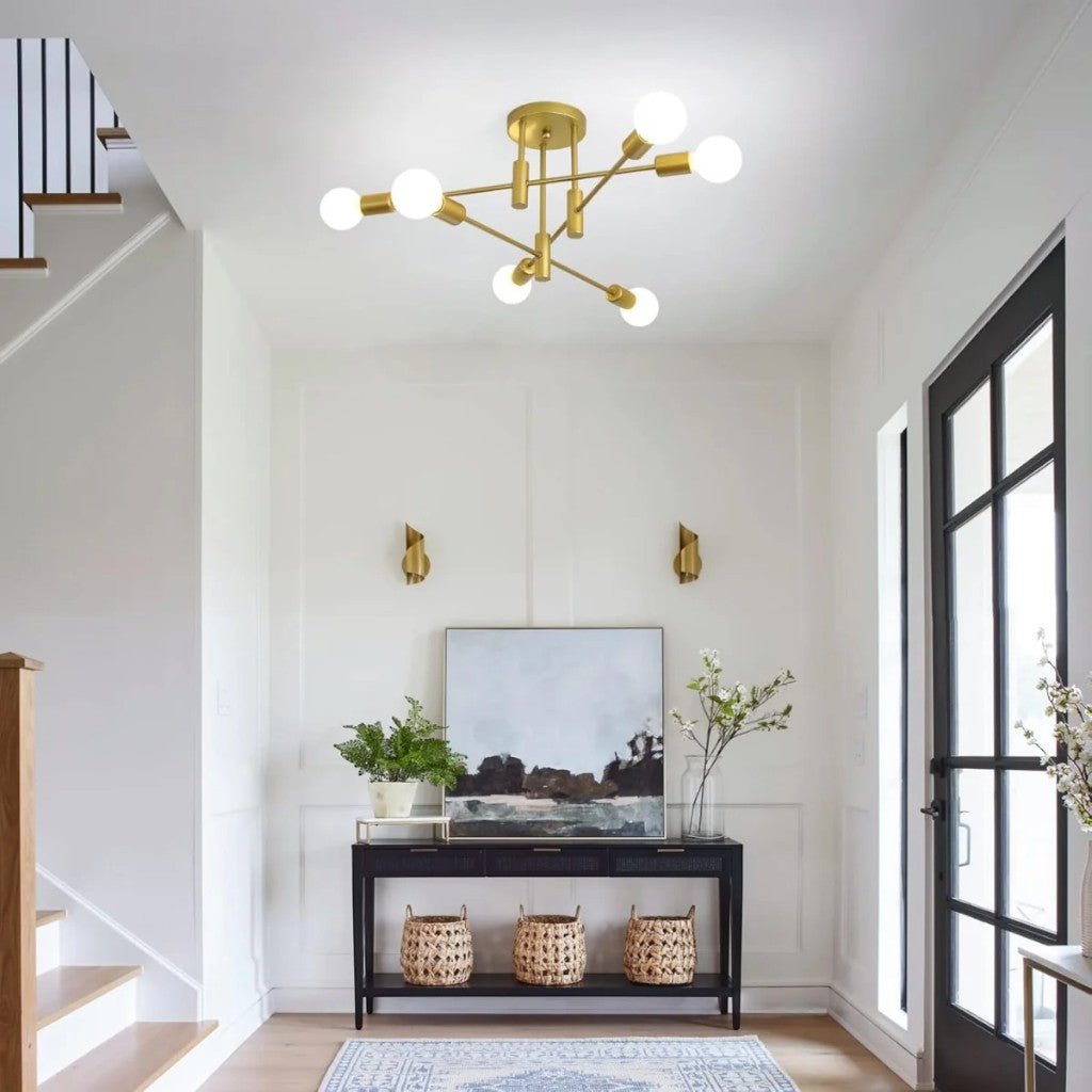 Mid-Century Starburst Flush Mount Ceiling Light | E27 Multi-Arm Modern Fixture for Living Room & Bedroom | 4, 6 or 8 Bulb Configuration | Thomler