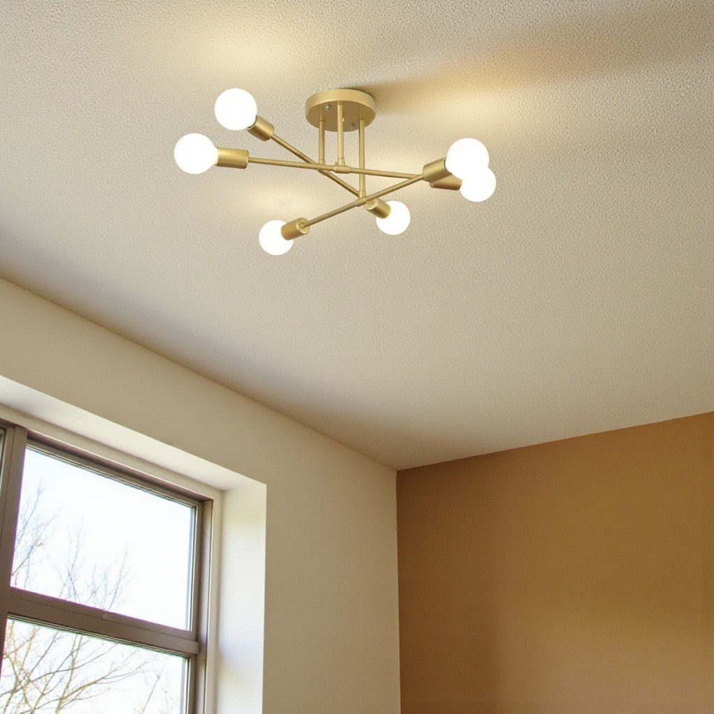 Mid-Century Starburst Flush Mount Ceiling Light | E27 Multi-Arm Modern Fixture for Living Room & Bedroom | 4, 6 or 8 Bulb Configuration | Thomler