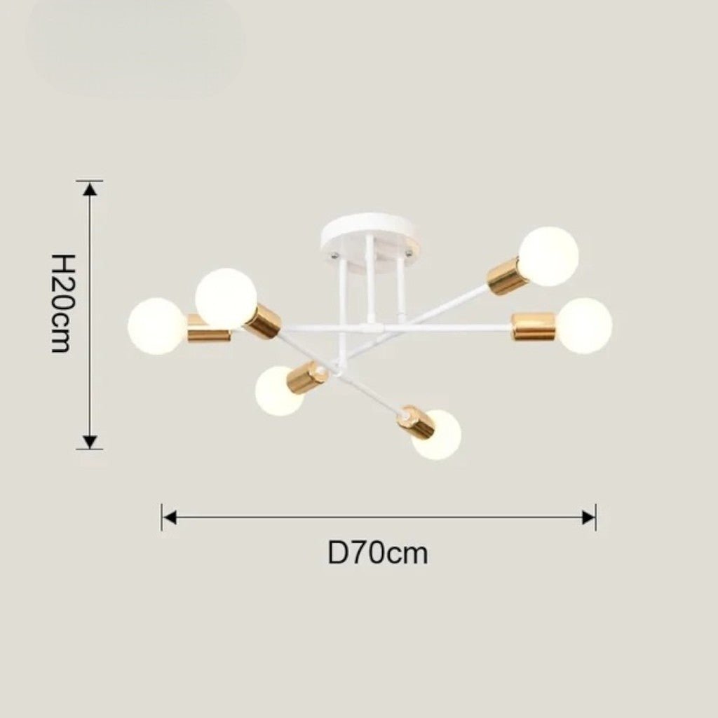 Mid-Century Starburst Flush Mount Ceiling Light | E27 Multi-Arm Modern Fixture for Living Room & Bedroom | 4, 6 or 8 Bulb Configuration | Thomler