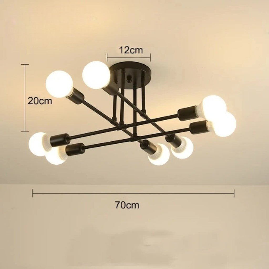 Mid-Century Starburst Flush Mount Ceiling Light | E27 Multi-Arm Modern Fixture for Living Room & Bedroom | 4, 6 or 8 Bulb Configuration | Thomler