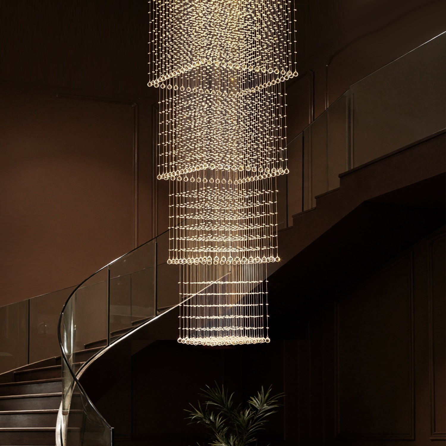 Crystal Chandelier Stainless Steel 100.0 cm Chrome High Ceiling Staircase Entrance Hall Raindrop GU10 Tiered Hanging Light Fixture | Thomler