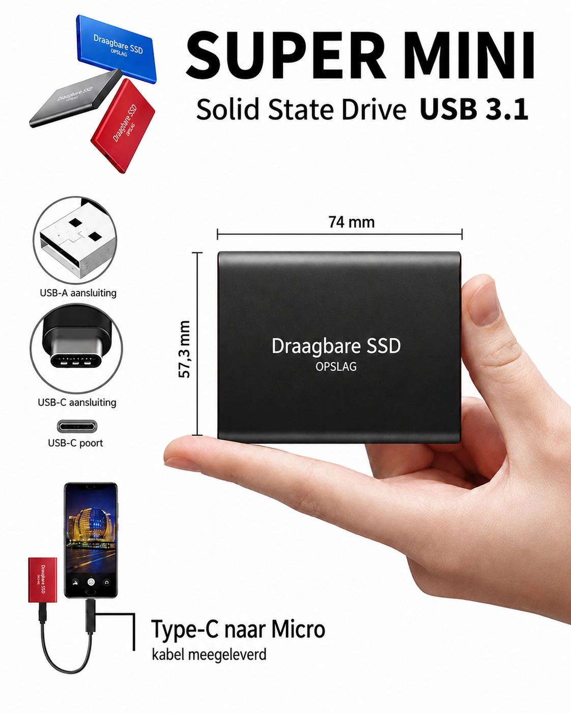128TB Portable Solid State Drive USB-C – Ultra-Fast External Storage for Mac, PC, Android – Shock-Resistant Aluminum Design | Thomler