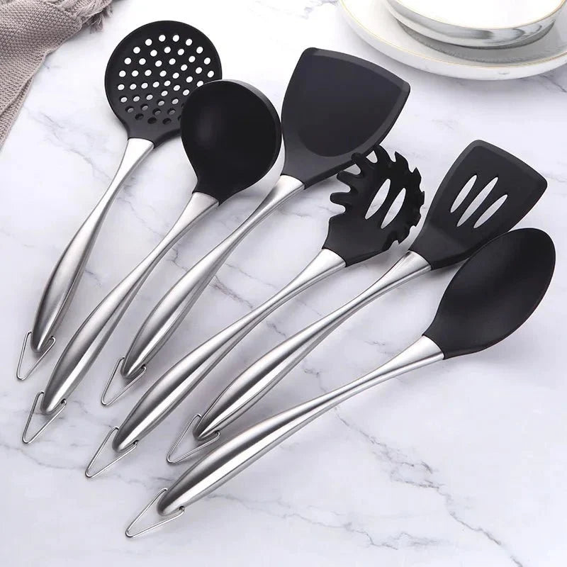 6-Piece Kitchen Tool Set Stainless Steel with Heat-Resistant Handles for Everyday Cooking & Serving | Dishwasher Safe | Thomler