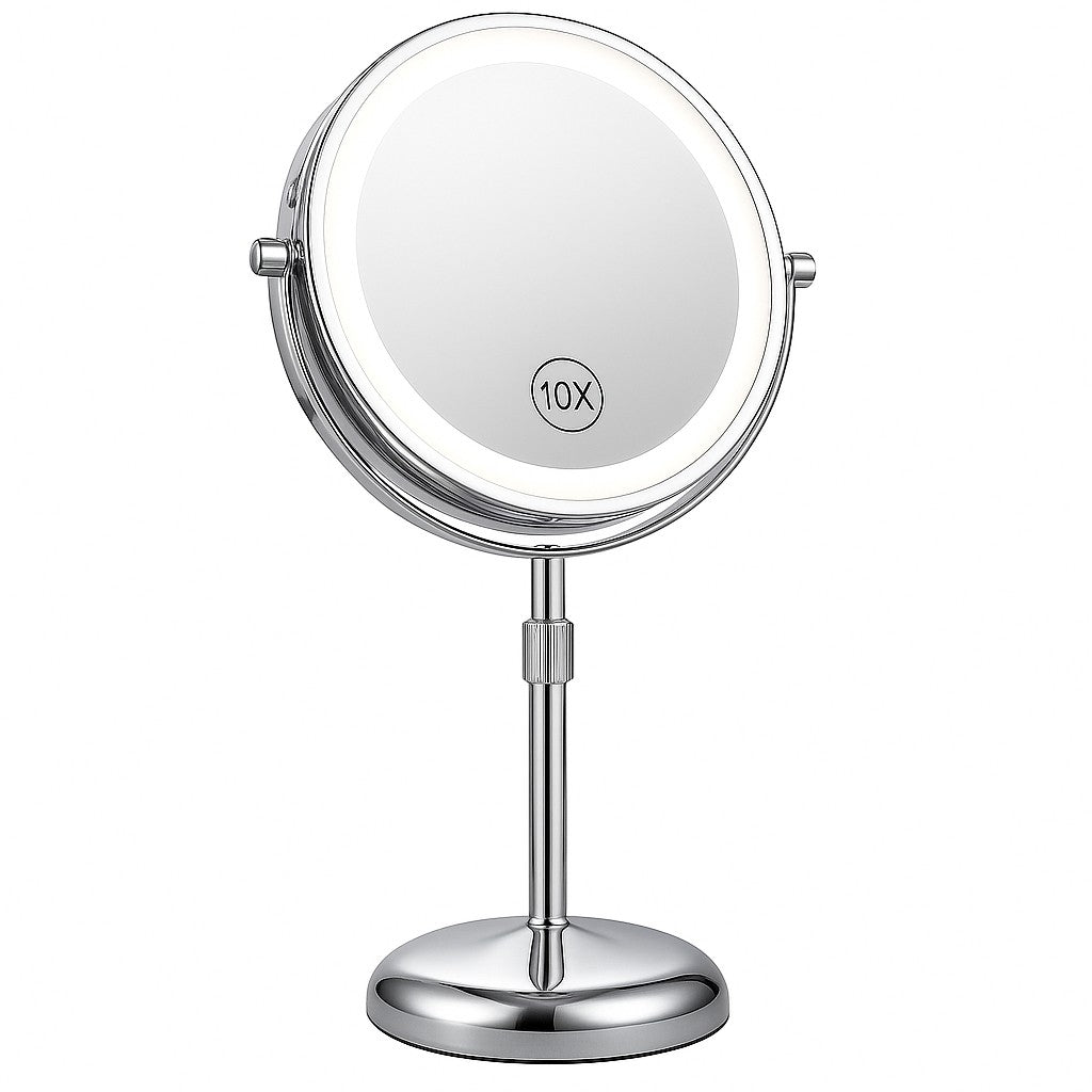 Rechargeable Vanity Mirror with 10X Magnification & Adjustable Height for Countertop Makeup Application | Thomler