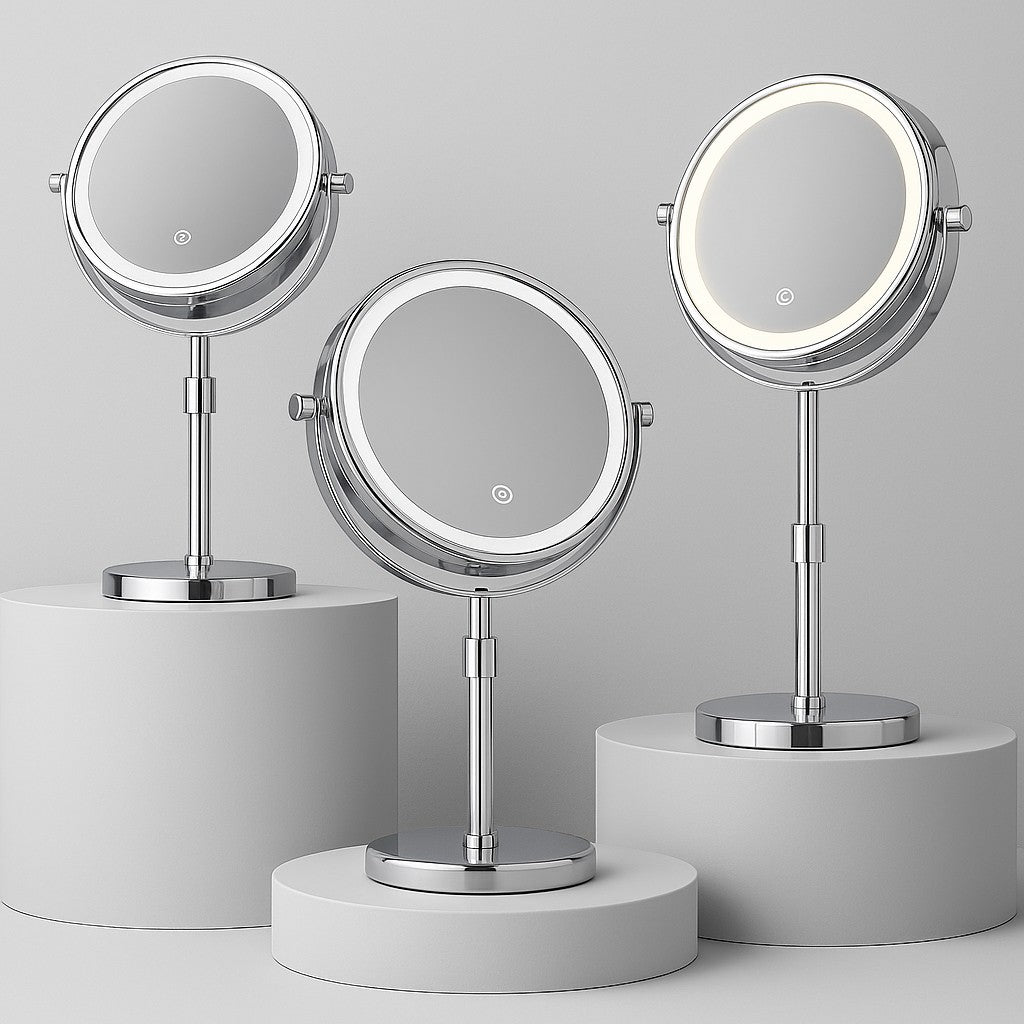 Rechargeable Vanity Mirror with 10X Magnification & Adjustable Height for Countertop Makeup Application | Thomler