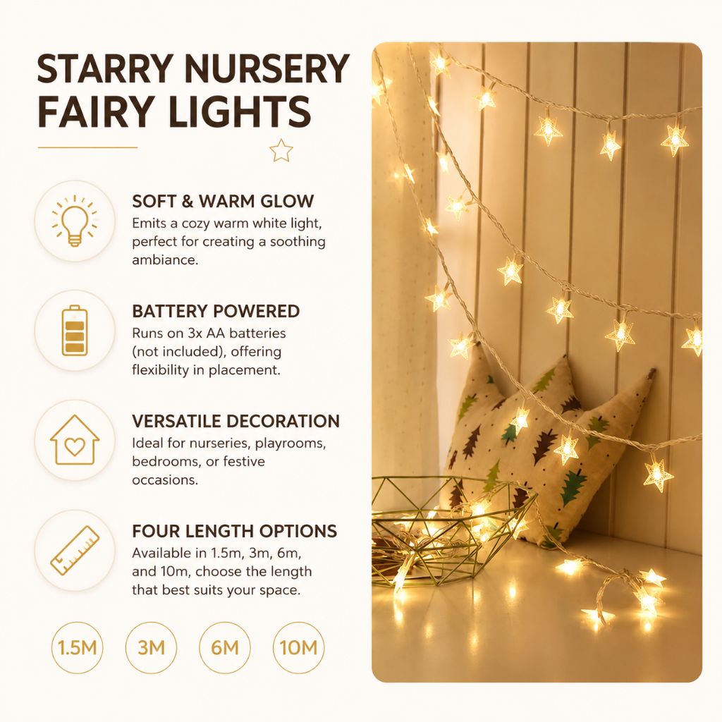 Battery Powered String Lights for Kids Room Warm White Glow Decorative LED Strand Light Bedroom Playroom Nursery Wall Decor | Thomler