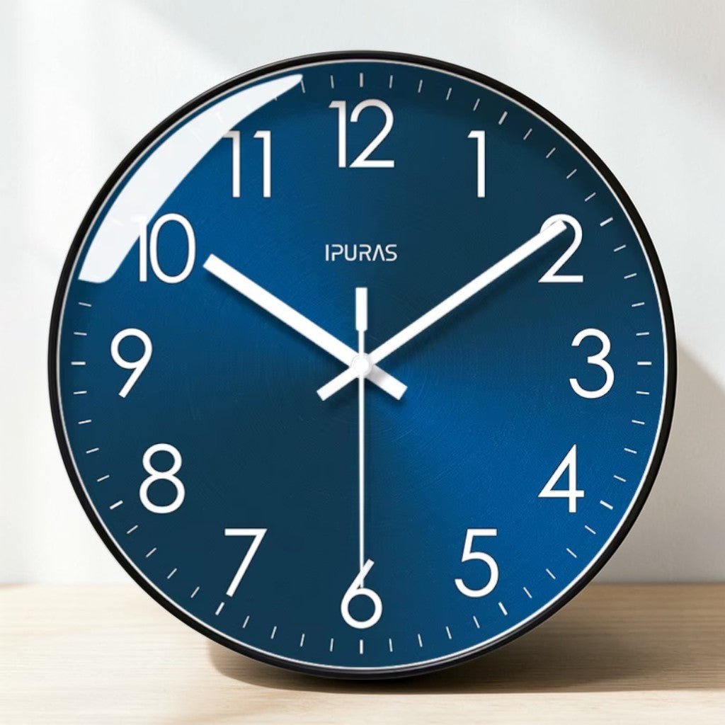 Whisper-Quiet Round Wall Clock with Sweep Hand – Modern Analog Timepiece for Bedroom Office Living Room – Glass Face Non-Ticking Quartz | Thomler