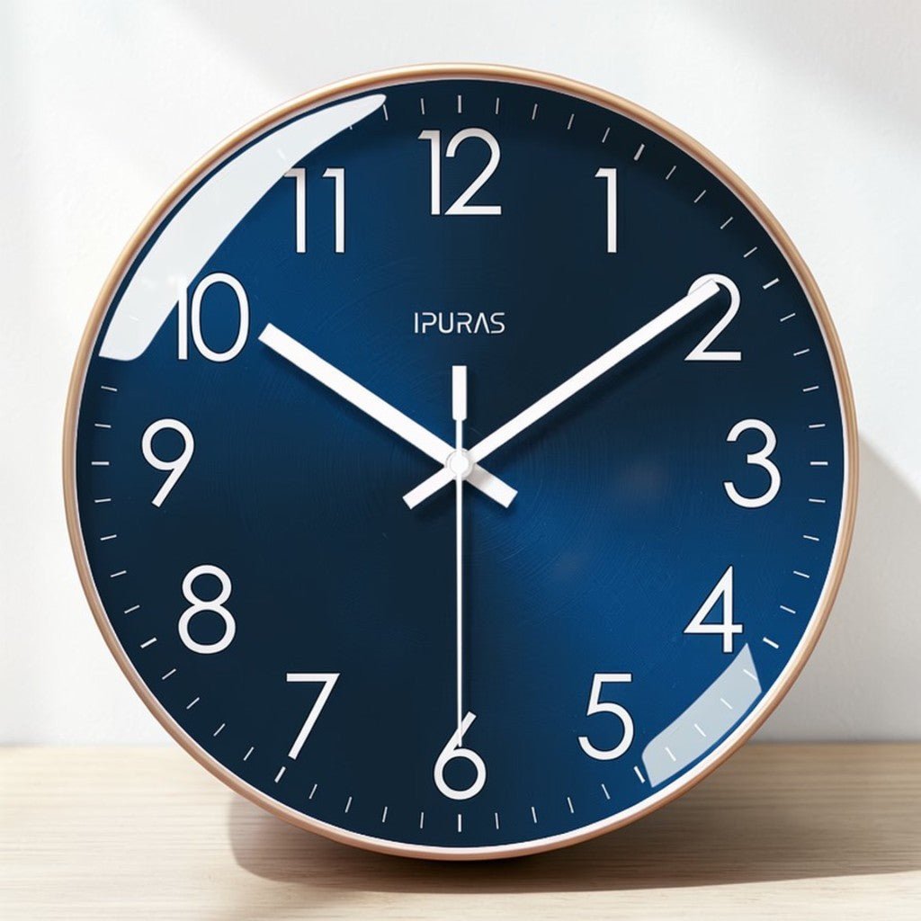 Whisper-Quiet Round Wall Clock with Sweep Hand – Modern Analog Timepiece for Bedroom Office Living Room – Glass Face Non-Ticking Quartz | Thomler