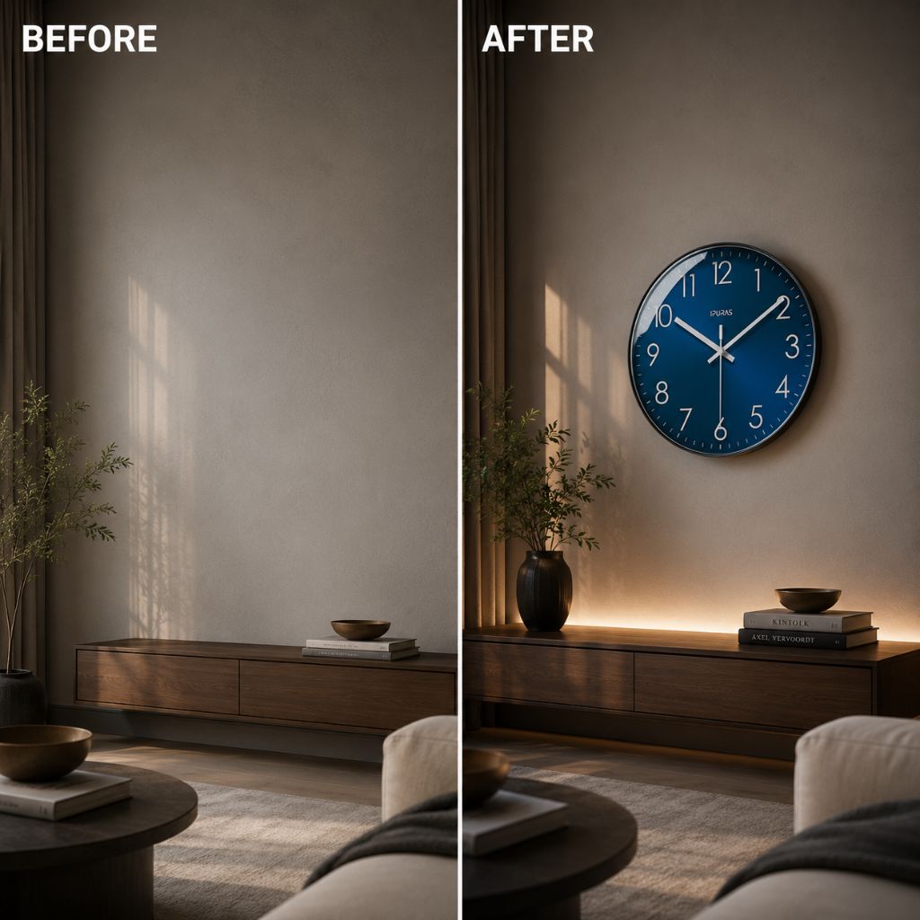 Whisper-Quiet Round Wall Clock with Sweep Hand – Modern Analog Timepiece for Bedroom Office Living Room – Glass Face Non-Ticking Quartz | Thomler
