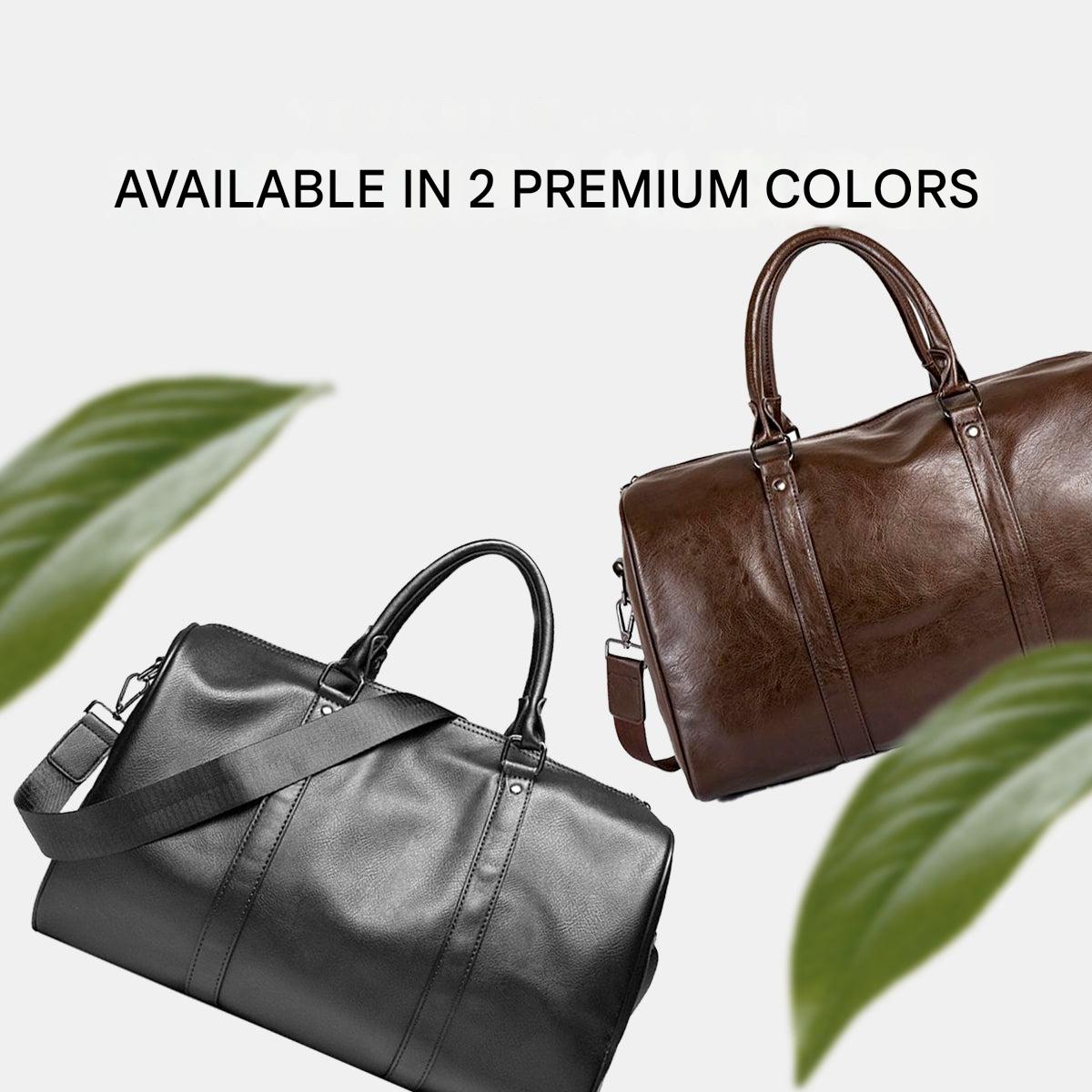 Weekender Overnight Bag in Vegan Leather – Roomy Interior with Shoulder Strap & Padded Grips for Airport Travel | Thomler