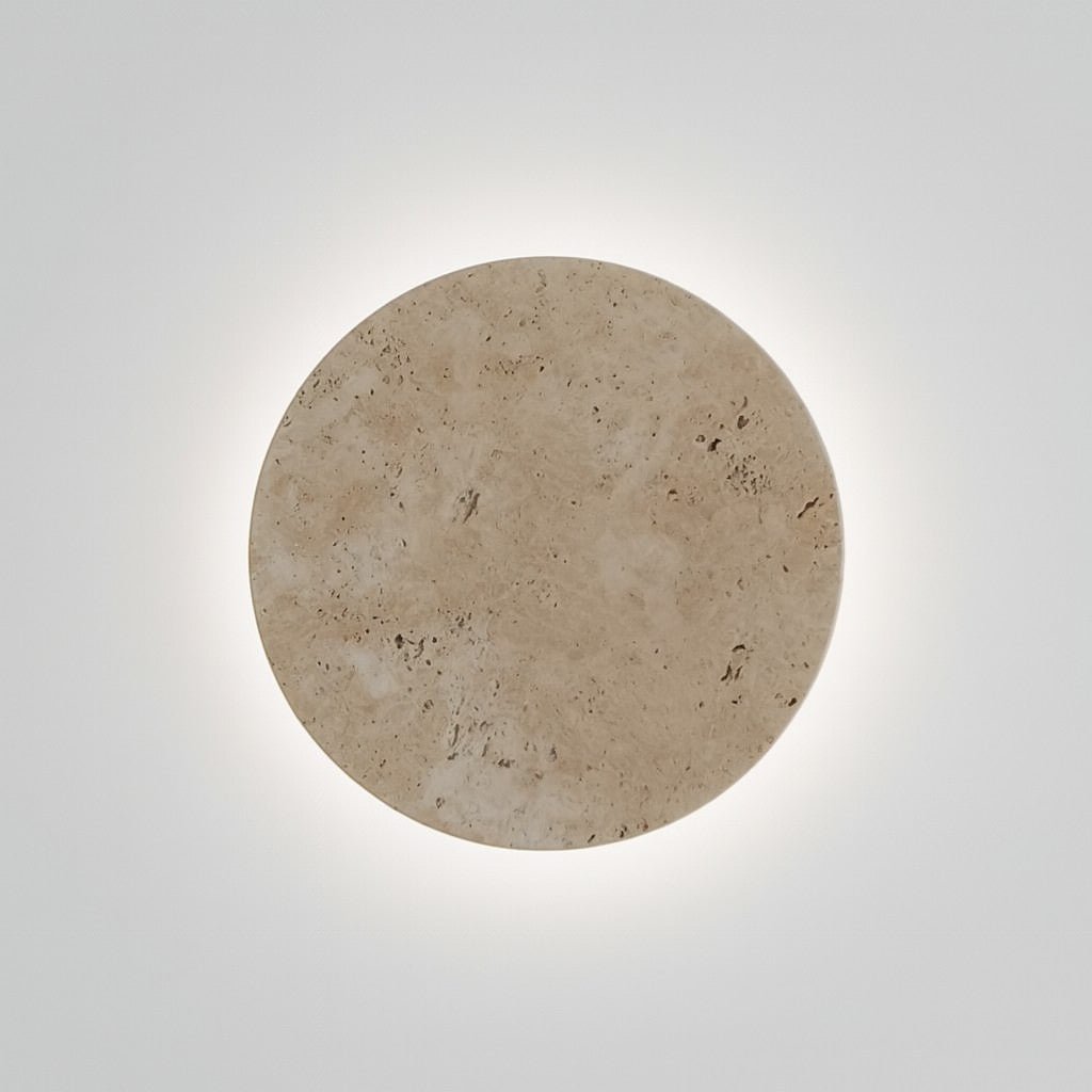 Travertine Circle Sconce for Bedrooms & Hallways – LED Ambient Lighting Fixture with Adjustable Color Temperature | Thomler