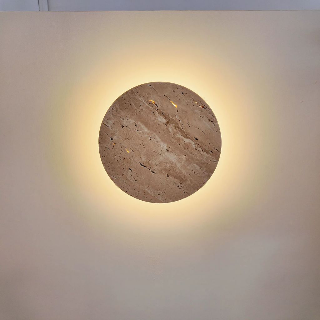 Travertine Circle Sconce for Bedrooms & Hallways – LED Ambient Lighting Fixture with Adjustable Color Temperature | Thomler