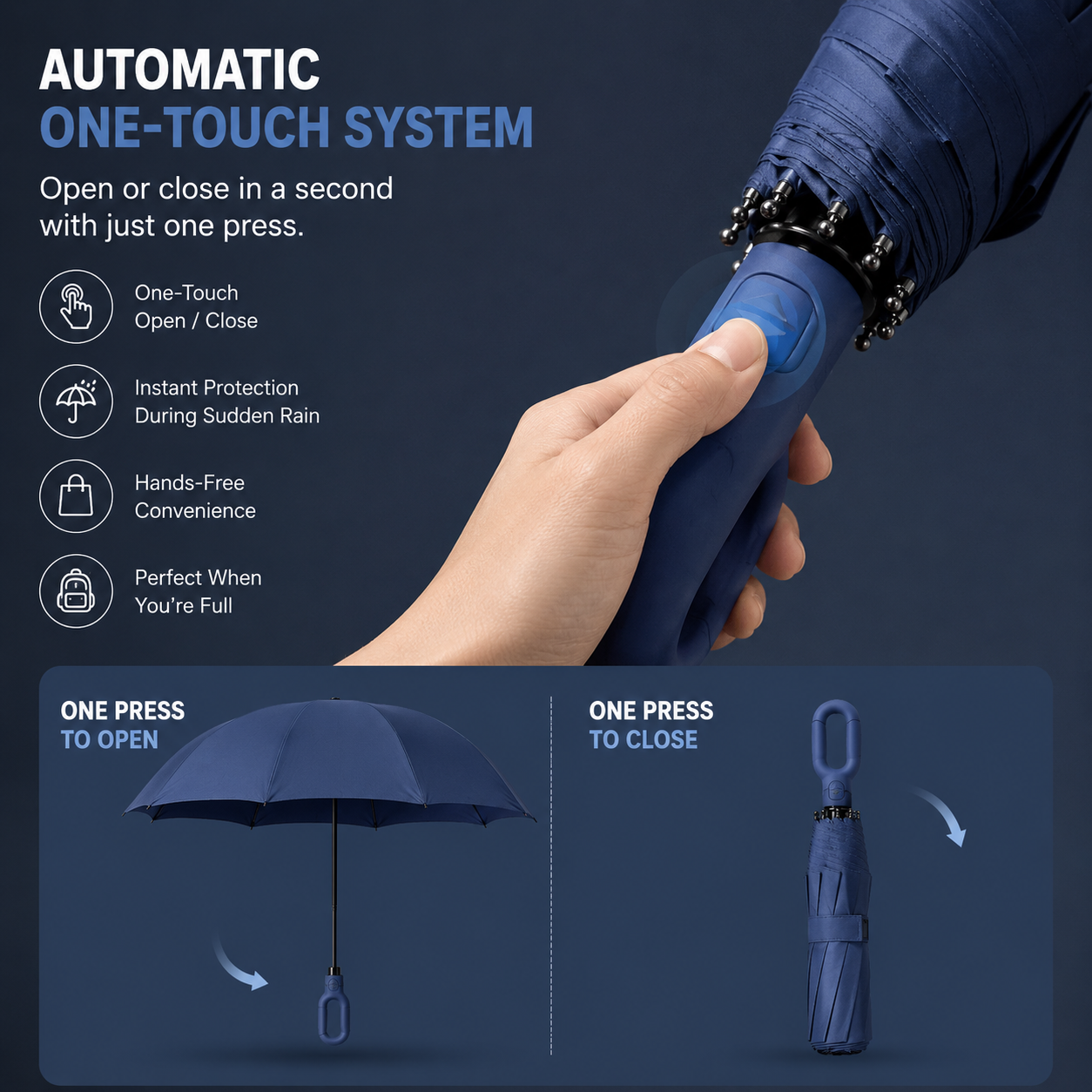 Automatic Travel Umbrella with Reinforced 8-Rib Frame & UV Sun Protection for Wind & Rain | Thomler