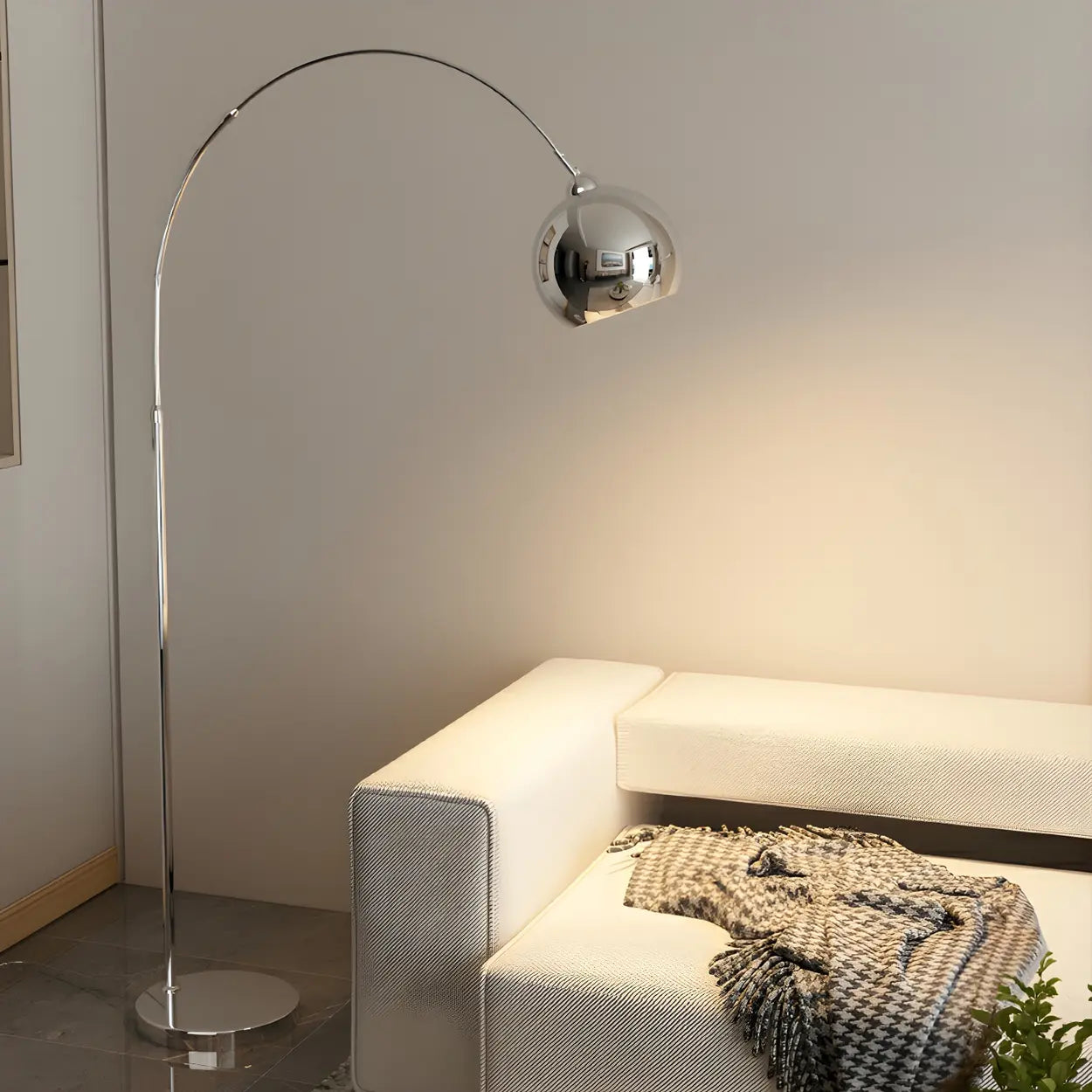 Floor Lamp Chrome Metal 180.0 cm Black Living Room Reading Light Adjustable Arc Standing Lamp With Dome Shade | Thomler