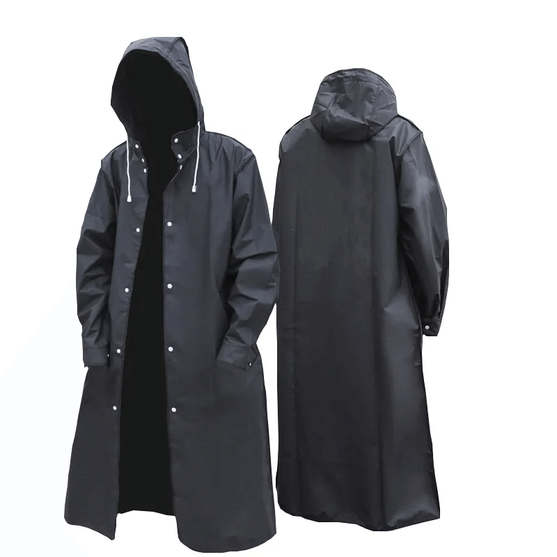 Full-Length Waterproof Hooded Rain Jacket for Adults – Lightweight Foldable Travel Coat for Men & Women – Black | Thomler