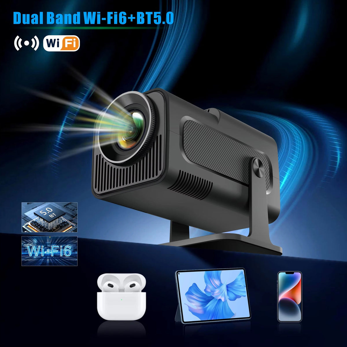 Portable Mini Projector 1080p Full HD Android WiFi LED Home Theater Up to 150 Inch Screen for Indoor Outdoor Movies Gaming | Thomler
