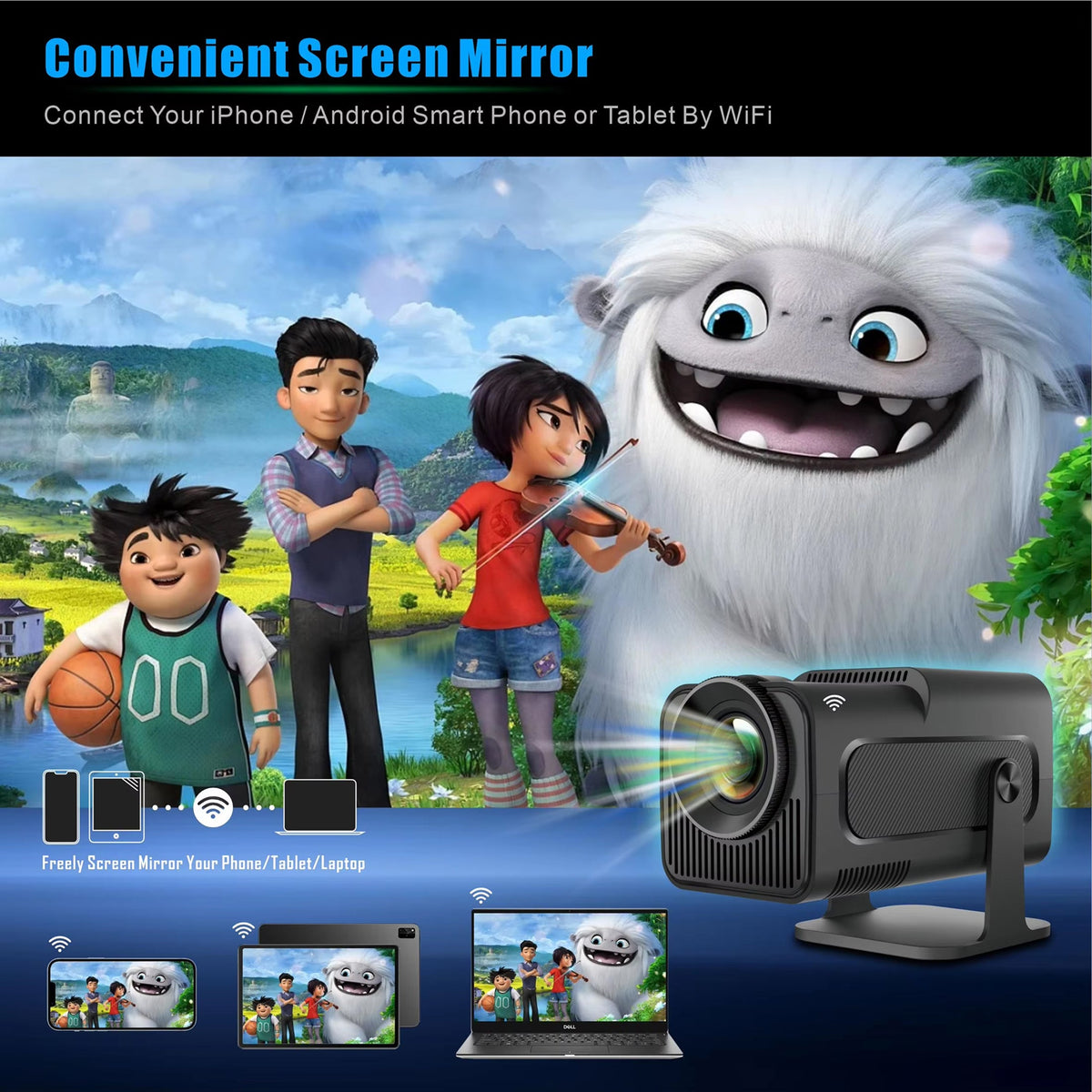 Portable Mini Projector 1080p Full HD Android WiFi LED Home Theater Up to 150 Inch Screen for Indoor Outdoor Movies Gaming | Thomler