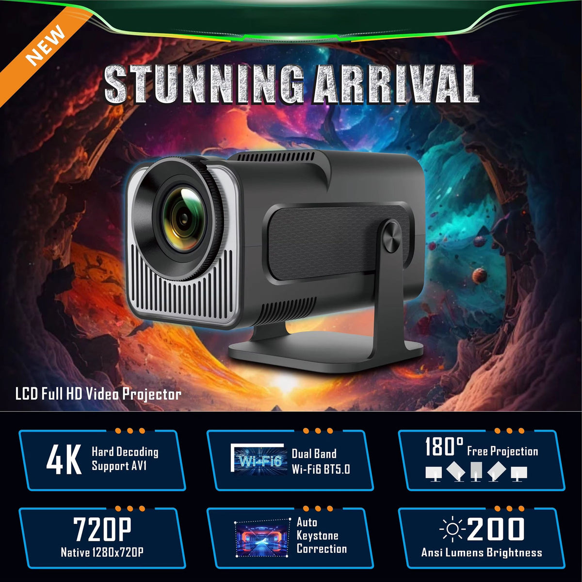 Portable Mini Projector 1080p Full HD Android WiFi LED Home Theater Up to 150 Inch Screen for Indoor Outdoor Movies Gaming | Thomler