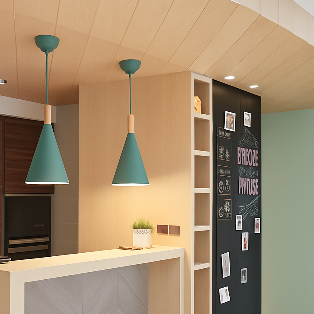 Pendant Light Metal Wood 11.2 In Adjustable Cord Kitchen Dining Hanging Scandinavian Ceiling Fixture E27 Modern Minimalist Lighting | Thomler