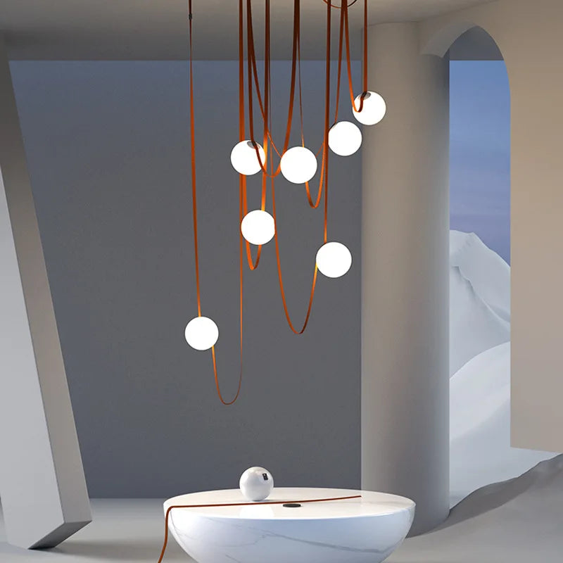 Pendant Light Leather Glass Globe 12.0 cm Adjustable Living Room Dining Room Sculptural Hanging Ceiling Lamp | Thomler