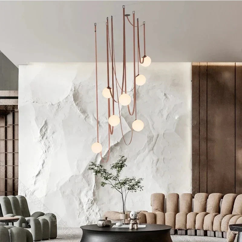 Pendant Light Leather Glass Globe 12.0 cm Adjustable Living Room Dining Room Sculptural Hanging Ceiling Lamp | Thomler
