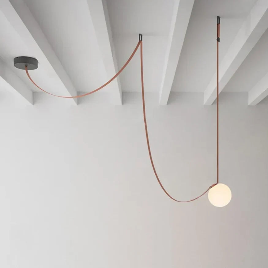 Pendant Light Leather Glass Globe 12.0 cm Adjustable Living Room Dining Room Sculptural Hanging Ceiling Lamp | Thomler