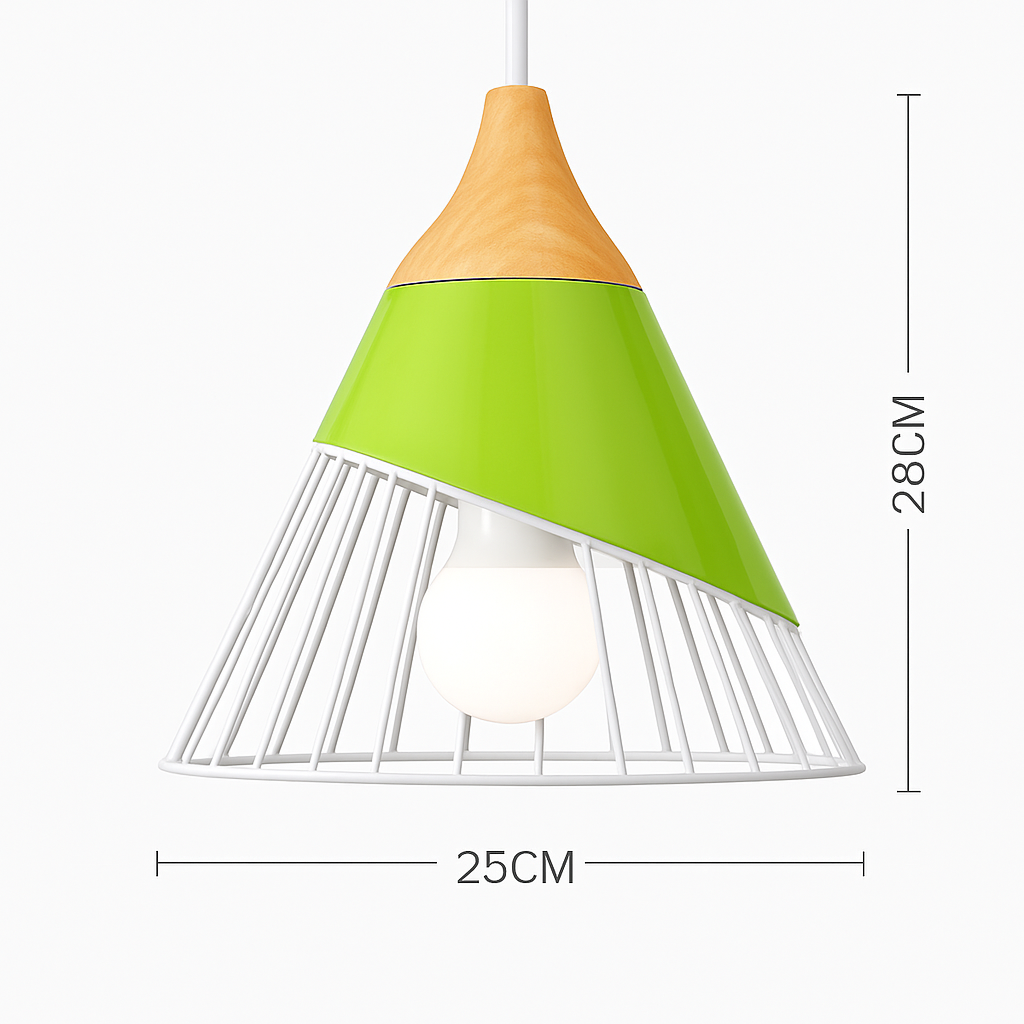 Pendant Light Wood Metal 11.0 in Colorful Nordic Kitchen Dining Ceiling Fixture Modern Hanging Lamp | Thomler