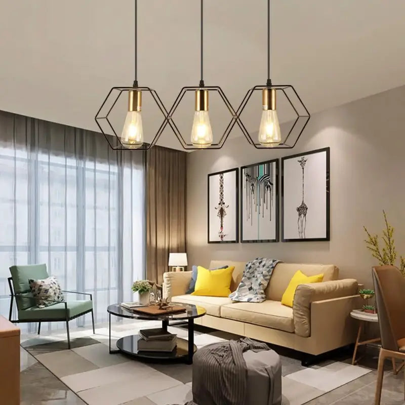 Pendant Light Metal 80.0 cm Black Industrial Dining Room Kitchen Island Honeycomb Hexagon Adjustable LED Ceiling Fixture | Thomler