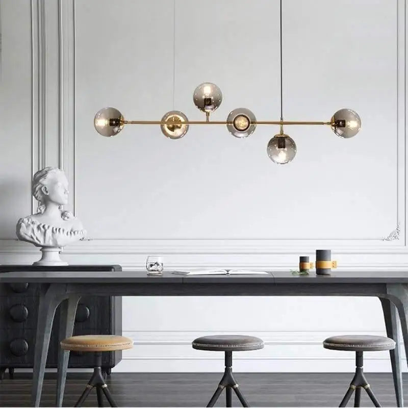 Pendant Light Glass 120.0 cm Black Gold Dining Room Kitchen Island Ceiling Lighting Adjustable 6 Light Hanging Lamp | Thomler