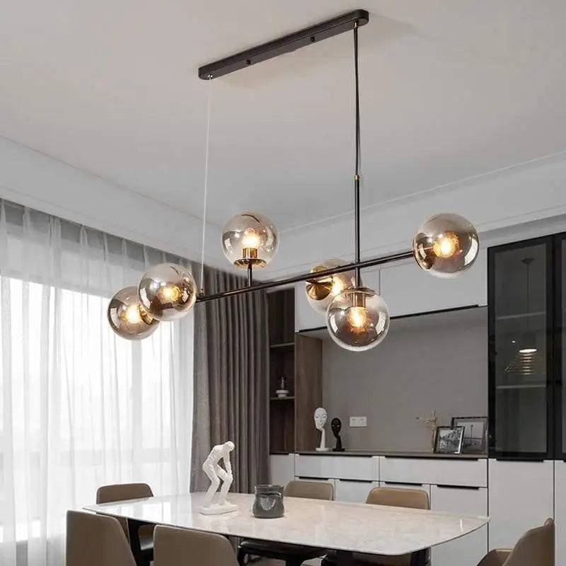 Pendant Light Glass 120.0 cm Black Gold Dining Room Kitchen Island Ceiling Lighting Adjustable 6 Light Hanging Lamp | Thomler