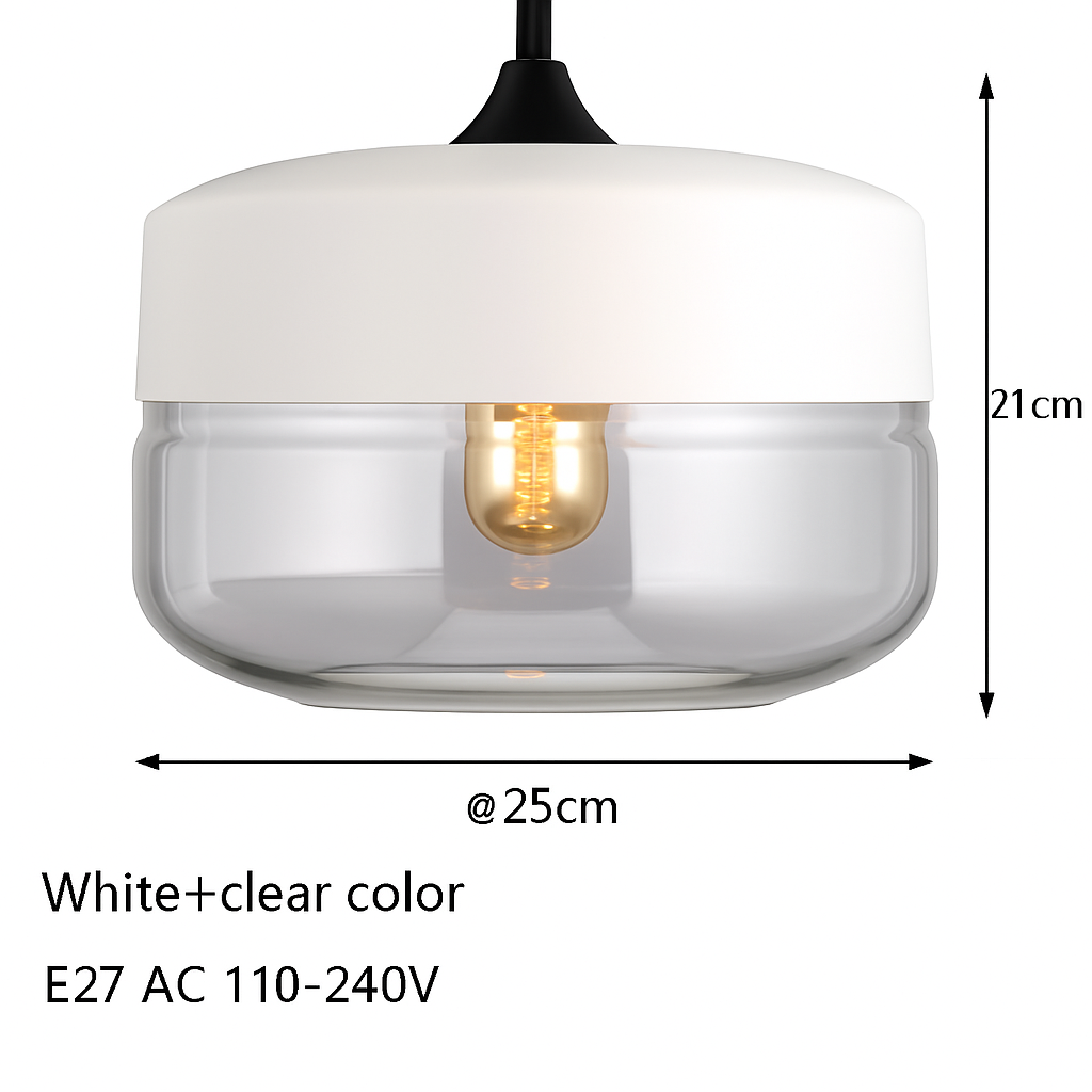 Industrial Glass & Metal Pendant Light for Kitchen Island, Dining Room & Bar | Modern Loft Hanging Fixture with Cord, E27 Socket, Amber or | Thomler