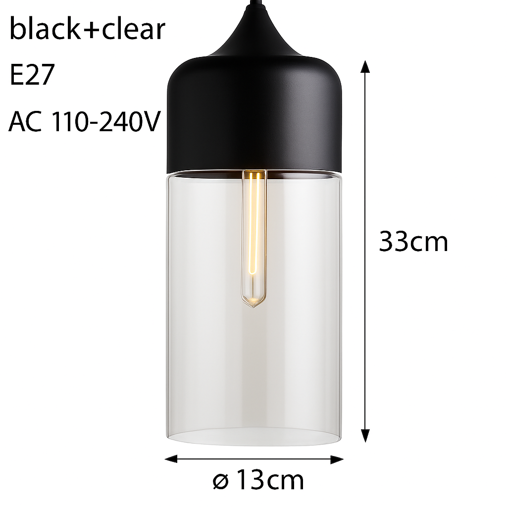 Industrial Glass & Metal Pendant Light for Kitchen Island, Dining Room & Bar | Modern Loft Hanging Fixture with Cord, E27 Socket, Amber or | Thomler