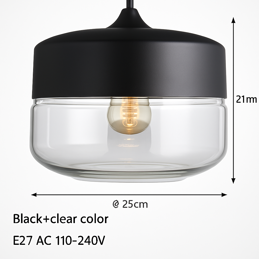 Industrial Glass & Metal Pendant Light for Kitchen Island, Dining Room & Bar | Modern Loft Hanging Fixture with Cord, E27 Socket, Amber or | Thomler