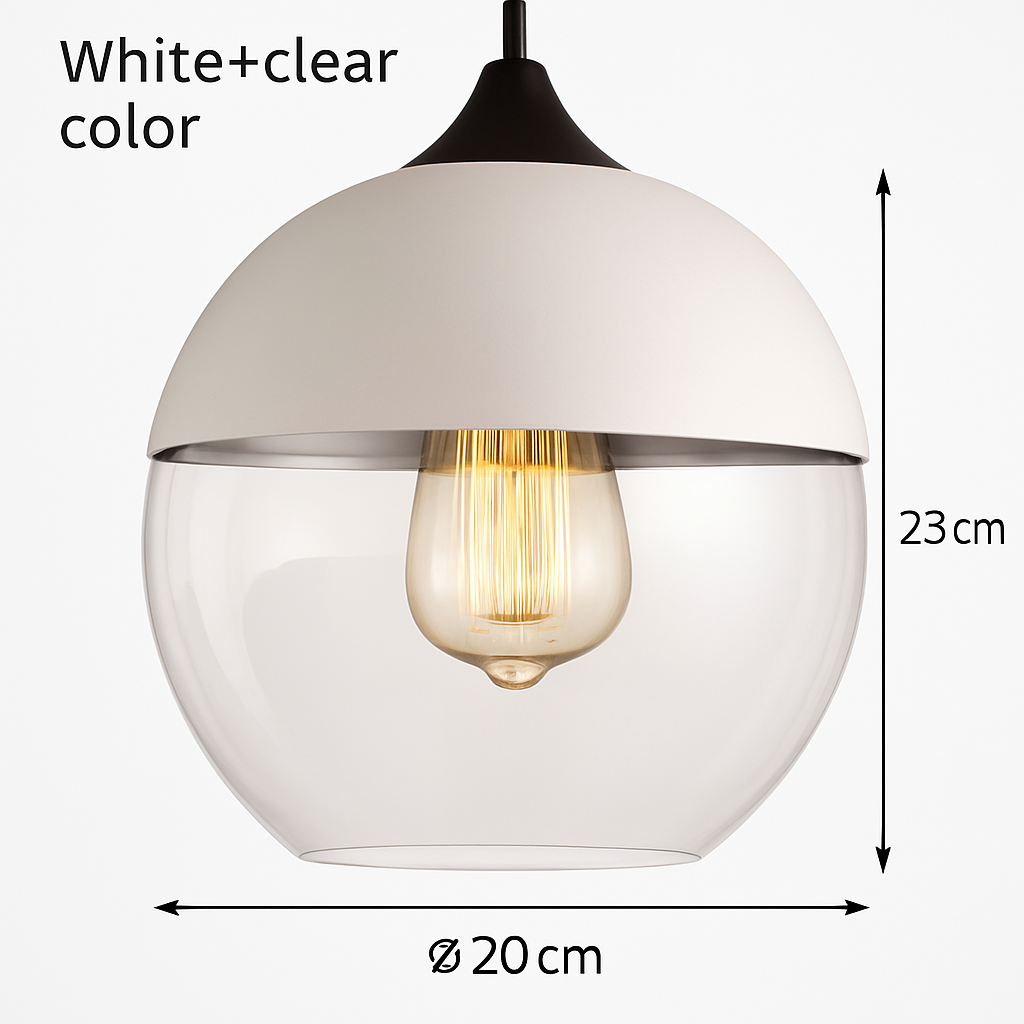 Industrial Glass & Metal Pendant Light for Kitchen Island, Dining Room & Bar | Modern Loft Hanging Fixture with Cord, E27 Socket, Amber or | Thomler