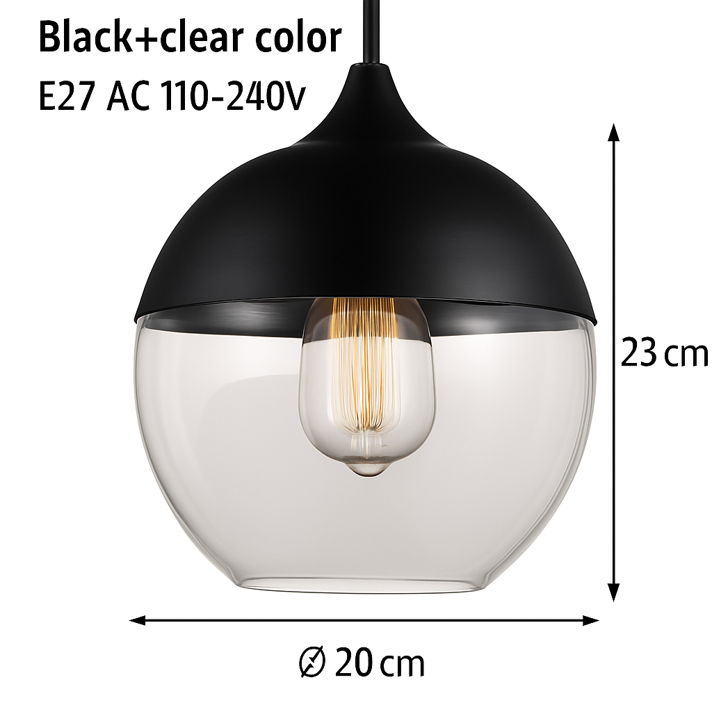 Industrial Glass & Metal Pendant Light for Kitchen Island, Dining Room & Bar | Modern Loft Hanging Fixture with Cord, E27 Socket, Amber or | Thomler