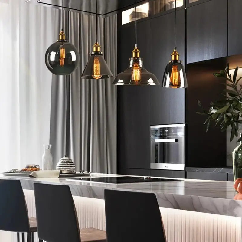 Pendant Light Smoked Glass 25.0 cm Industrial Indoor Dining Living Room Hanging Ceiling Lamp | Thomler