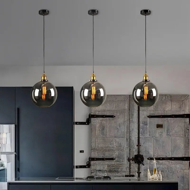 Pendant Light Smoked Glass 25.0 cm Industrial Indoor Dining Living Room Hanging Ceiling Lamp | Thomler