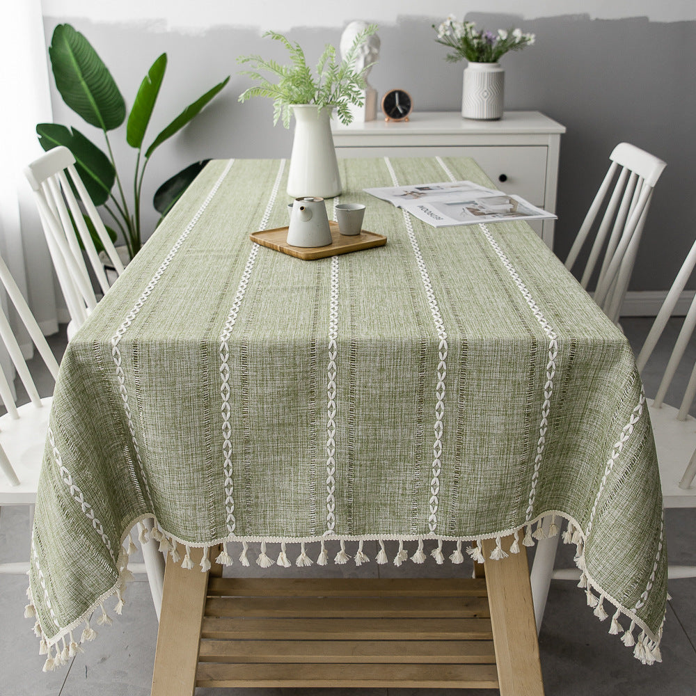 Striped Table Cover with Tassel Trim – Dust-Resistant Dining Cloth for Daily Use | Thomler