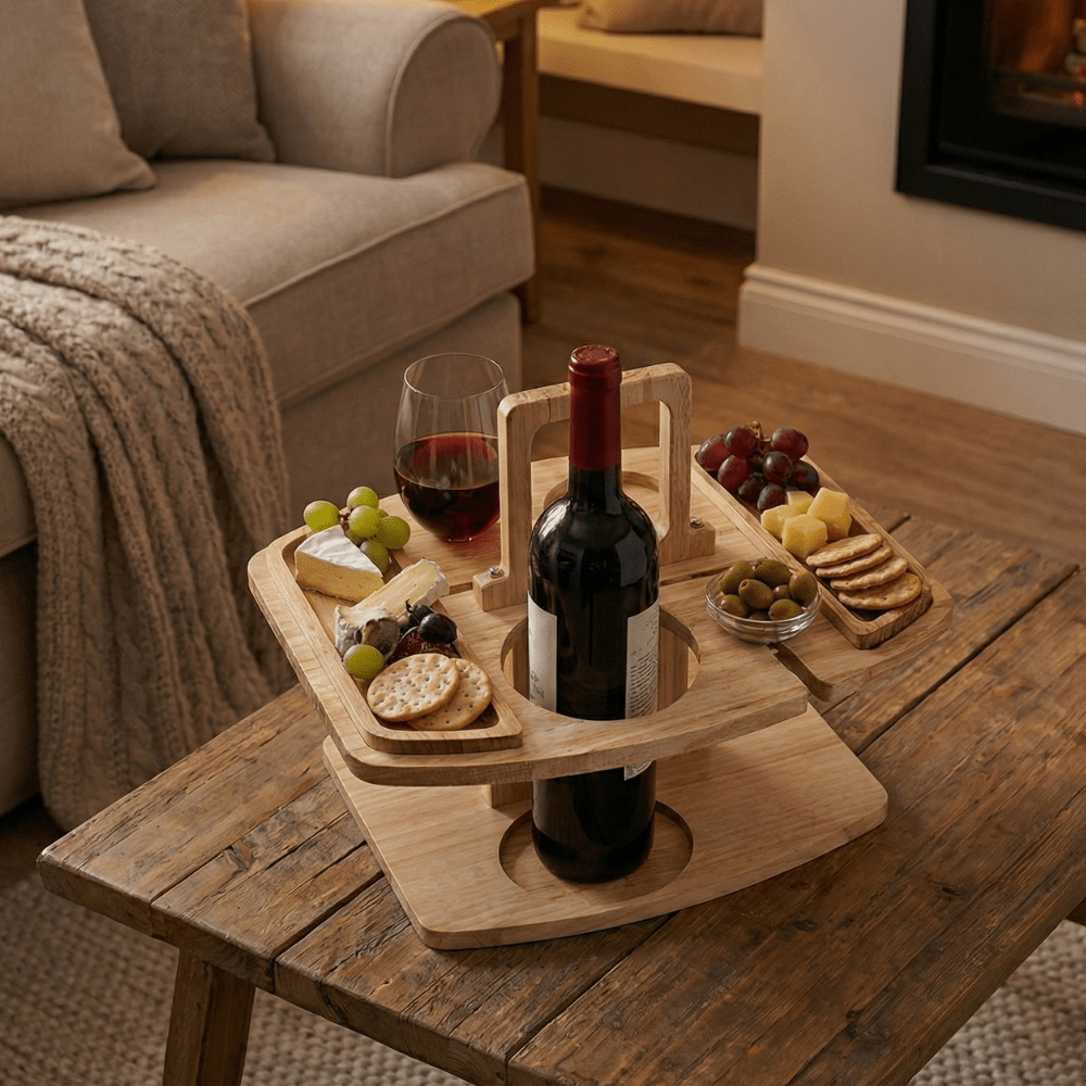 Wine Table Wooden 450.0 g Outdoor Picnic Garden Balcony Wine Glass Holder Serving Tray | Thomler