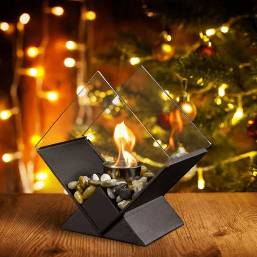 Ethanol Tabletop Fireplace Glass Enclosure Indoor Outdoor Portable Fire Bowl Centerpiece for Dining Table Patio Balcony | Thomler