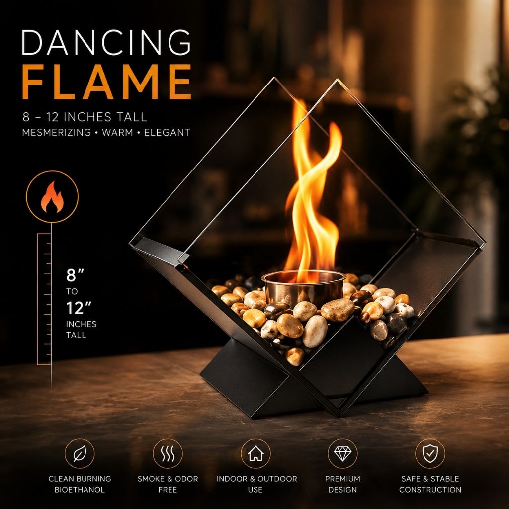Ethanol Tabletop Fireplace Glass Enclosure Indoor Outdoor Portable Fire Bowl Centerpiece for Dining Table Patio Balcony | Thomler