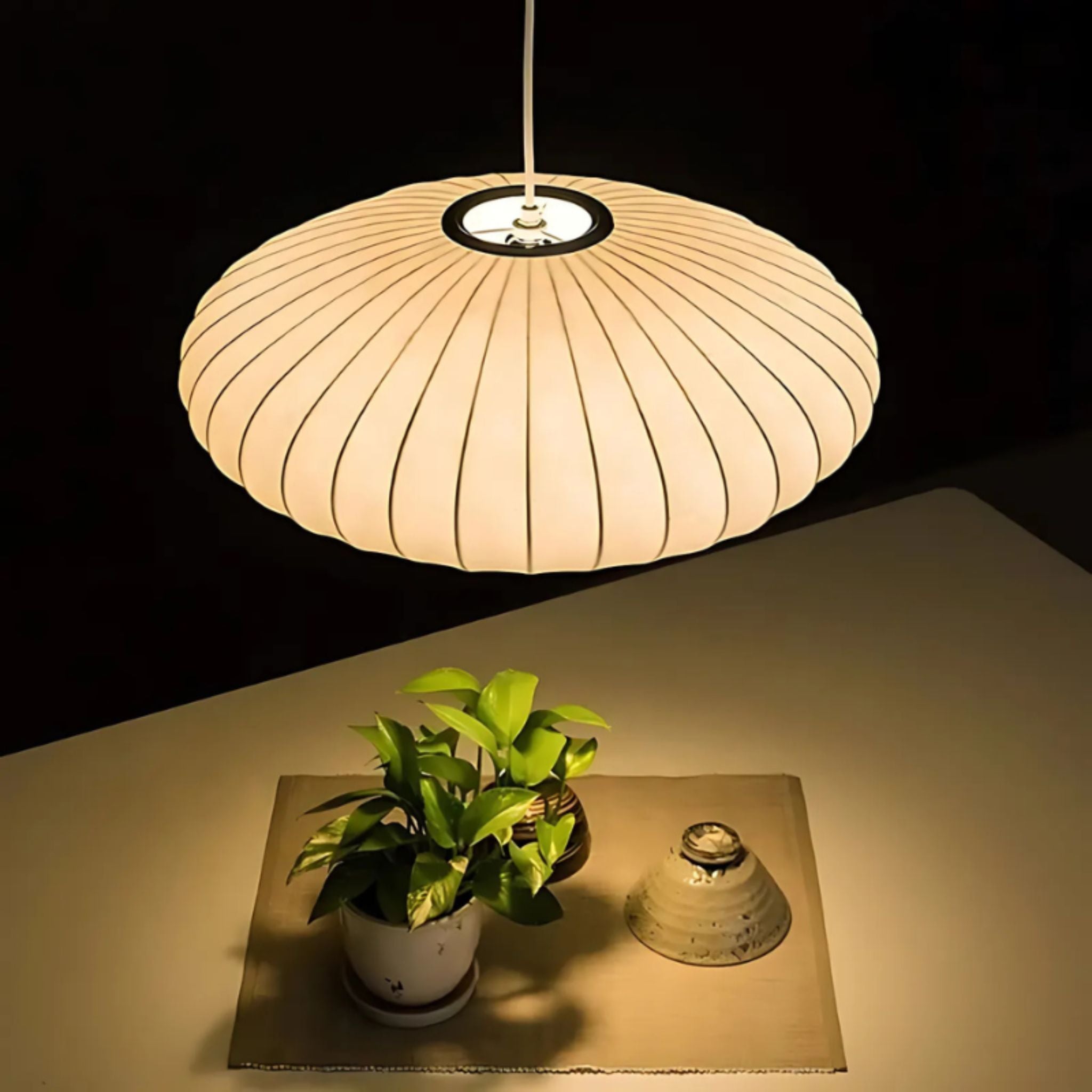 Pendant Light Cocoon Ribbed Round 40.0 cm Cream Dining Room Living Room Soft Ambient Lighting | Thomler