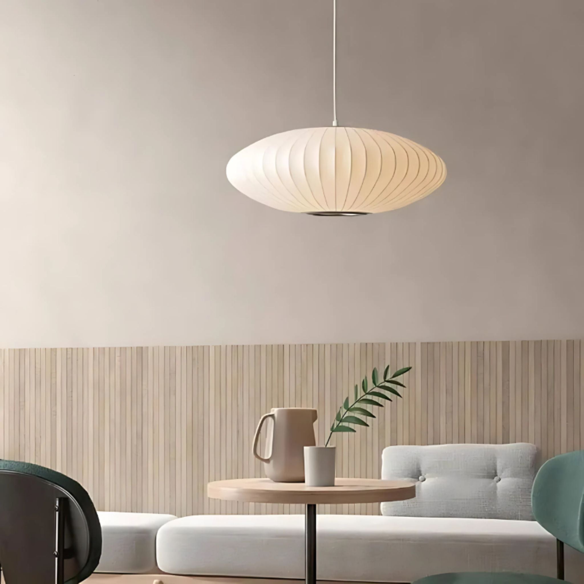 Pendant Light Cocoon Ribbed Round 40.0 cm Cream Dining Room Living Room Soft Ambient Lighting | Thomler