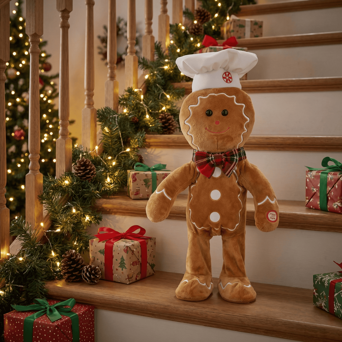 Dancing Gingerbread Man Christmas Figurine 13 in Tall Holiday Shelf Decor Resin Ornament for Mantel Tree Display | Thomler