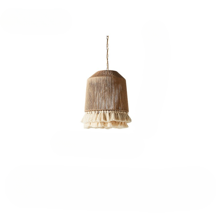 Pendant Light Hemp Rope 19.7 in Bohemian Beige Dining Room Bedroom Tassel Hanging Ceiling Lamp Woven Fabric Shade Ambient Lighting | Thomler