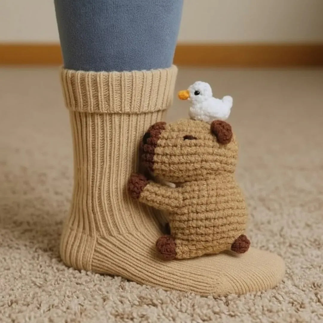 Plush Animal Slipper Socks for Women & Men - Cozy Fleece-Lined Winter Floor Socks with Non-Slip Grips | Thomler