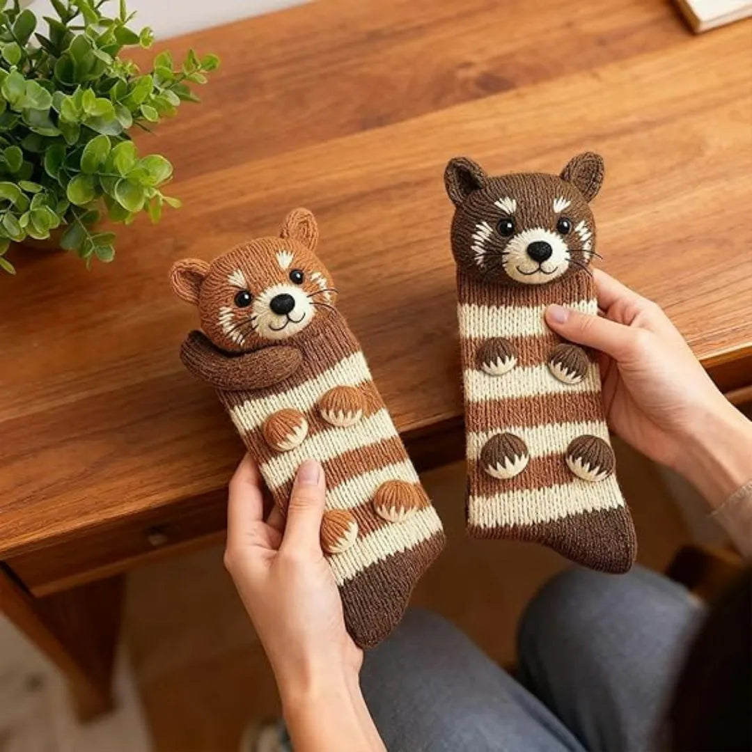 Plush Animal Slipper Socks for Women & Men - Cozy Fleece-Lined Winter Floor Socks with Non-Slip Grips | Thomler