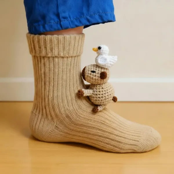 Plush Animal Slipper Socks with 3D Design – Cozy Winter Footwear for Kids & Adults | Thomler