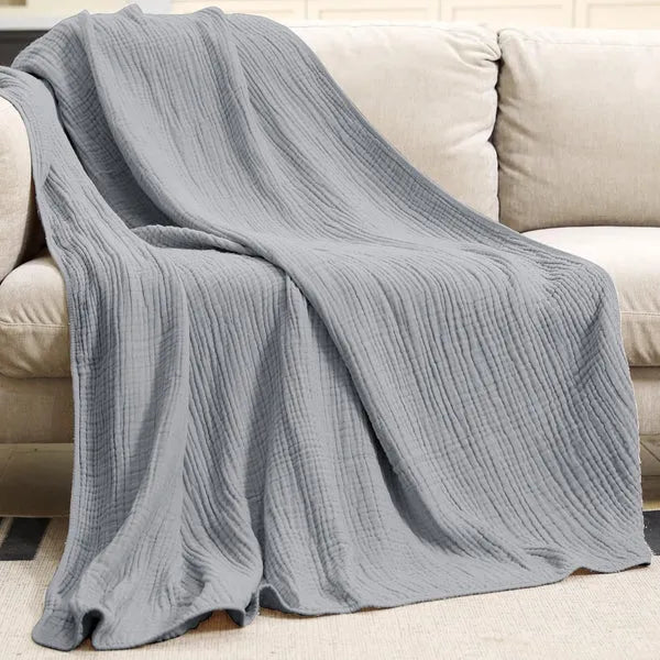 Soft Cotton Muslin Throw Blanket - Lightweight All-Season Comfort for Couch, Bed & Living Room - Hypoallergenic Breathable Fabric | Thomler