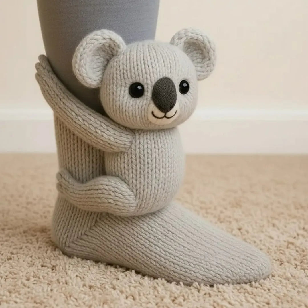 Plush Animal Slipper Socks for Women & Men - Cozy Fleece-Lined Winter Floor Socks with Non-Slip Grips | Thomler